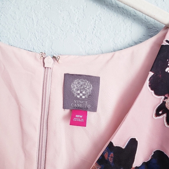 Vince Camuto Pink Floral Applique Long Sheer Sleeve Mini Wrap Dress - Picture 8 of 11